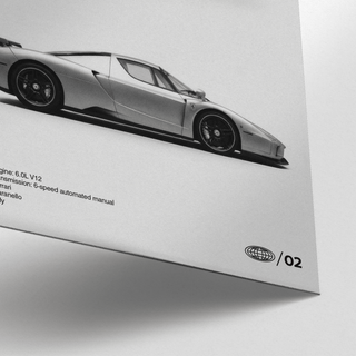 Side view of Italian Supercar Art Print with grey details ideal for a car enthusiast's study