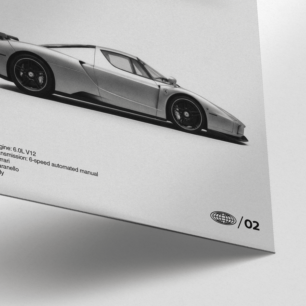 Side view of Italian Supercar Art Print with grey details ideal for a car enthusiast's study