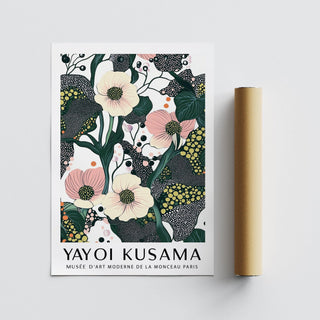 Green Pink Wall Art showing a close-up of poppy flowers in green pink and white beside a brown packaging tube
