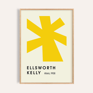 Framed Large Minimalist Wall Art with yellow abstract shape and black typography on cream background