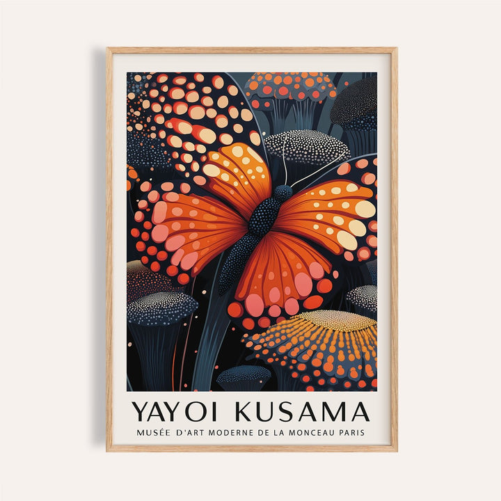 Poster Butterfly framed print of an orange butterfly illustration with dark floral background