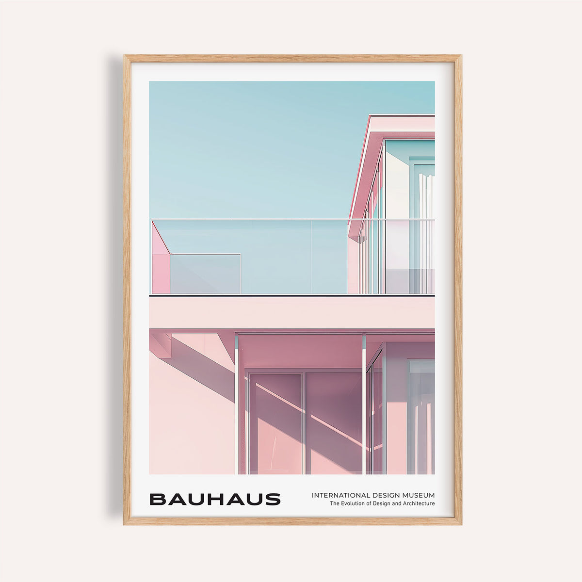 Framed print of Bauhaus Style showing modern pink building facade with glass balcony