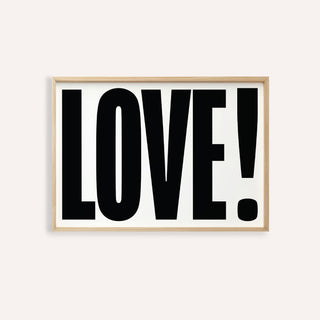 Large Motivational Posters framed print close-up of bold black LOVE typography on white background
