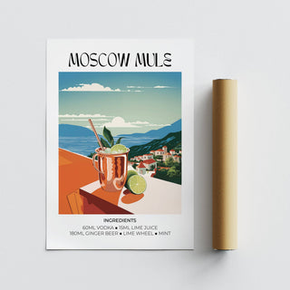 Moscow mule drinks artwork print with a packaging tube on a white surface