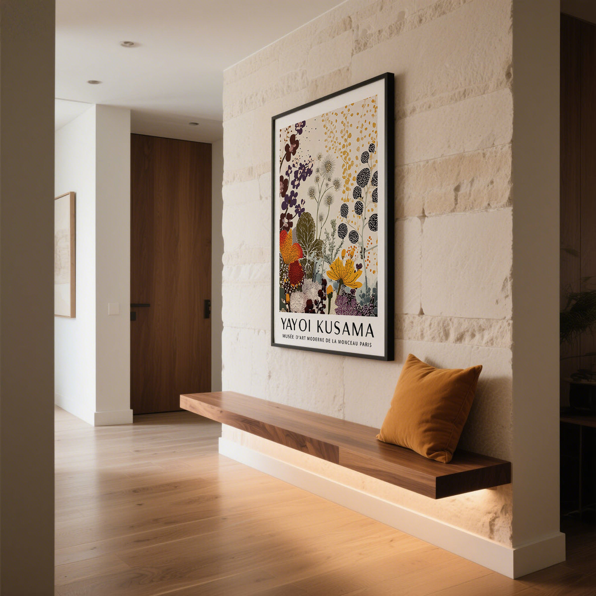 Earth-toned Print Yayoi Kusama for modern interiors with stylized flowers