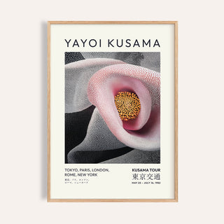 Framed Pink Abstract Artwork showing a detailed pink calla lily illustration with text above and below