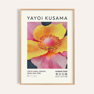 Framed print of a pop-art floral illustration with yellow and pink flower petals