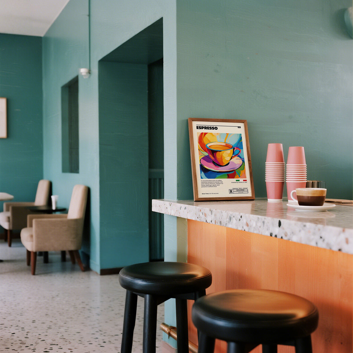 Espresso poster ideal for trendy cafes and home kitchens