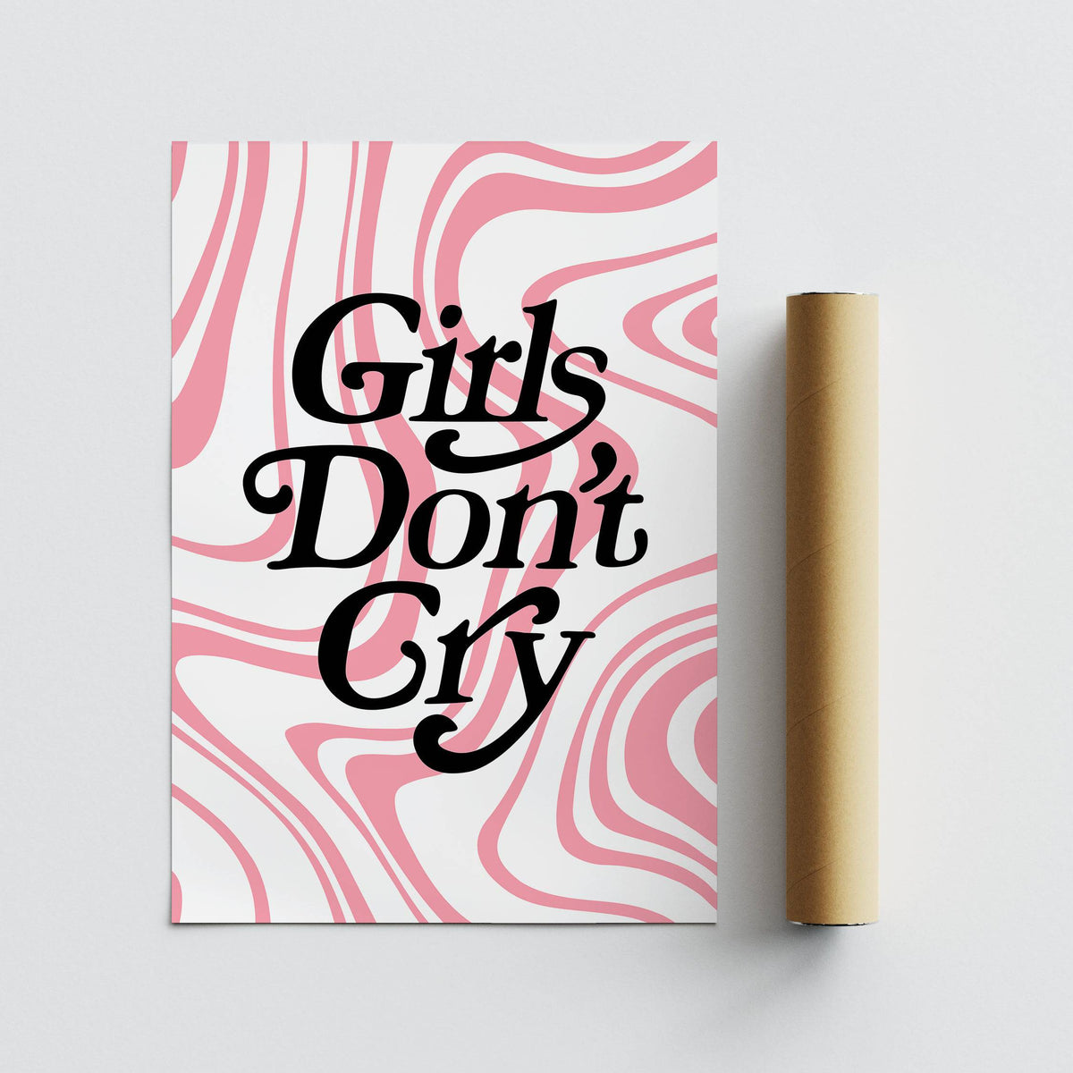 Girls Room wall art typographic quote in black on pink and white swirls with packaging tube