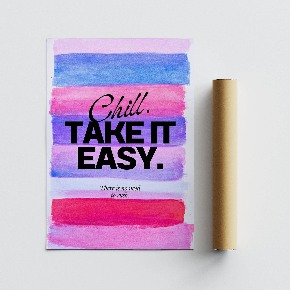 Girl Quotes Poster showing a motivational quote with blue and pink watercolour stripes beside a packaging tube