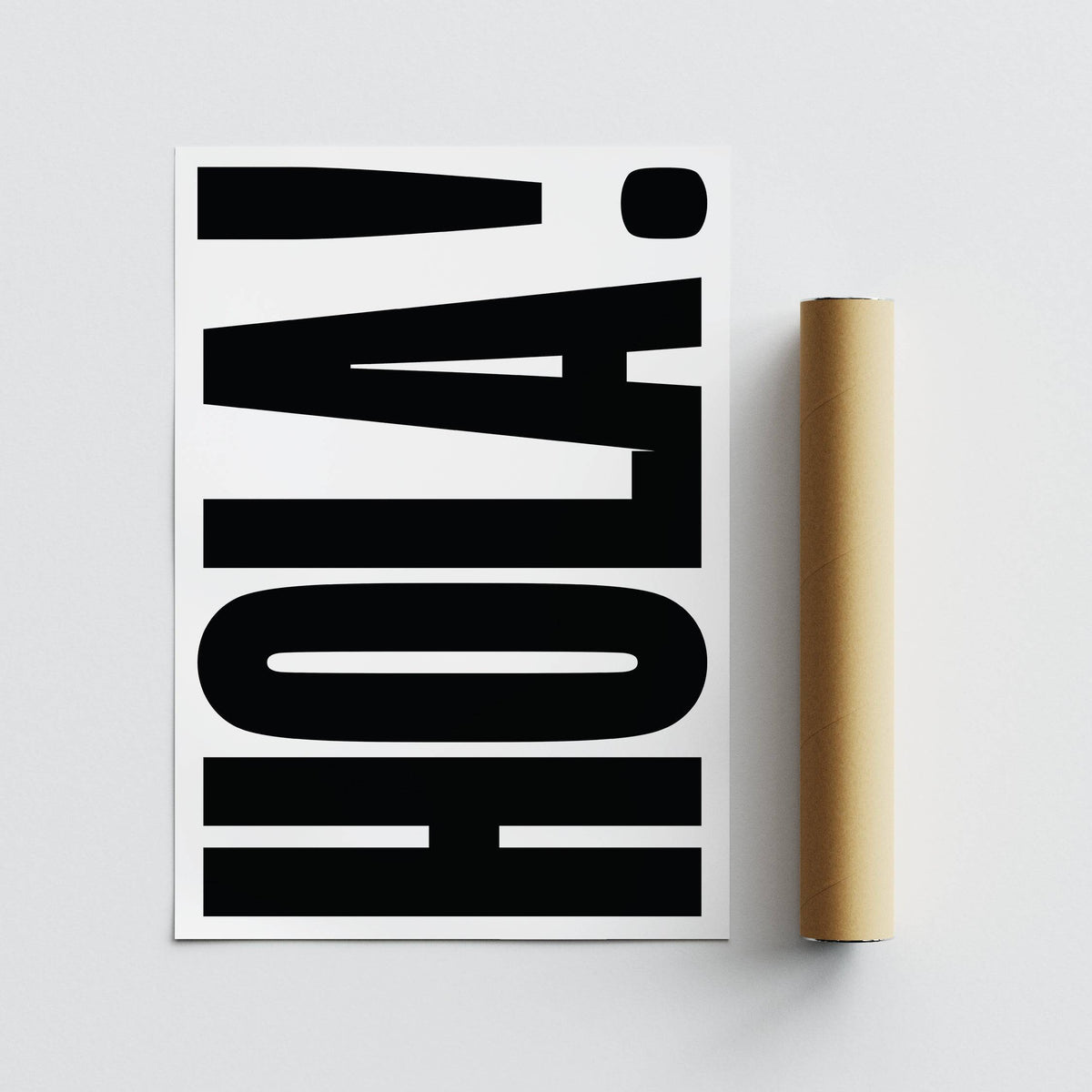 Typographic Posters with hola typography in bold black text next to a packaging tube