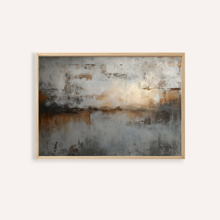 Abstract gray art print showing an urban abstract texture with grey and brown tones in a wooden frame