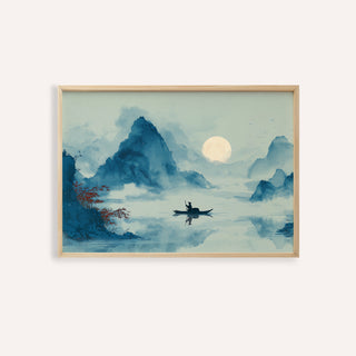 Zen Wall Art Print in Blue, Red, and Black for bedroom decor, art print