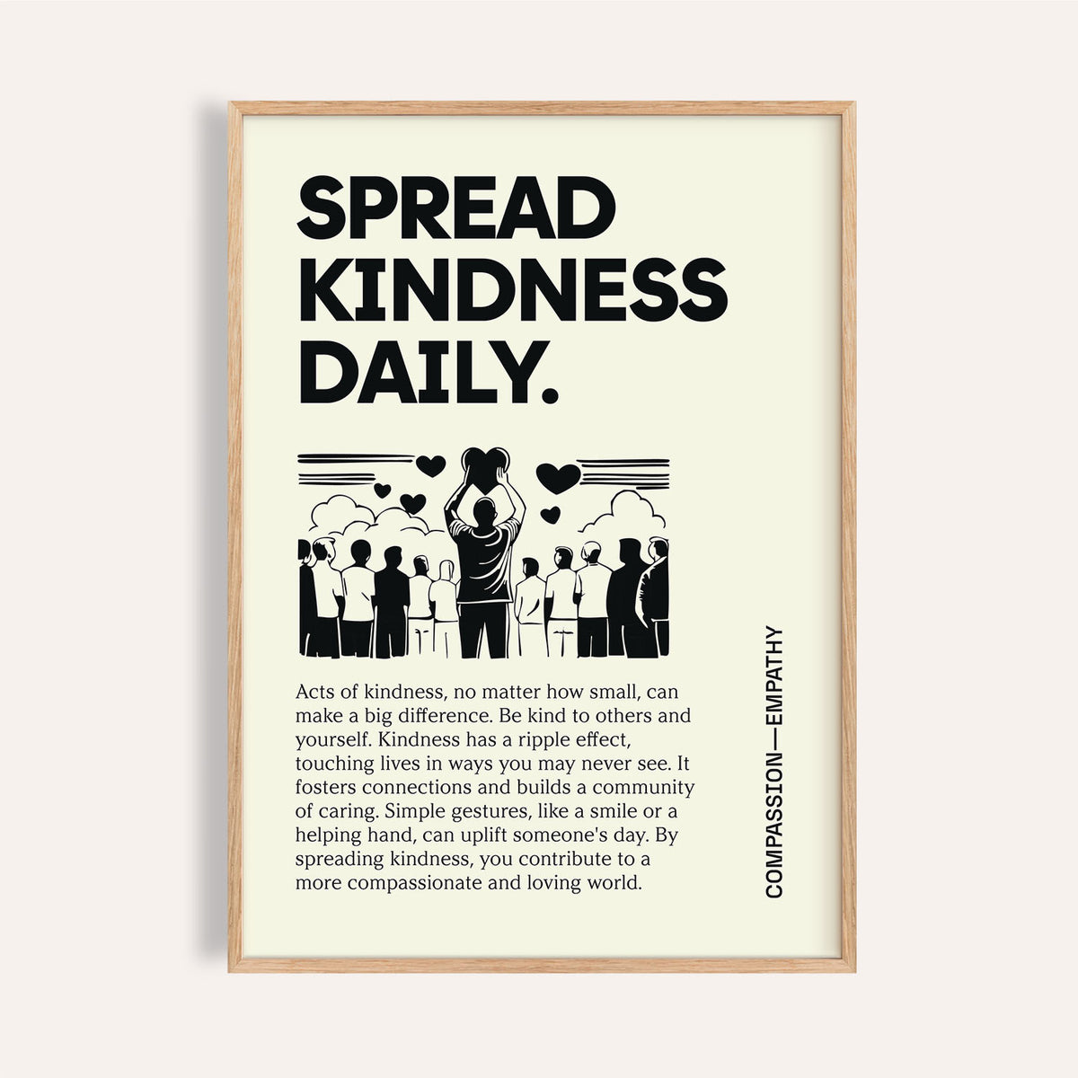 Framed Inspirational Quotes Posters with spread kindness message in black and cream colours