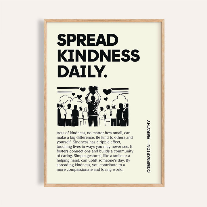 Framed Inspirational Quotes Posters with spread kindness message in black and cream colours
