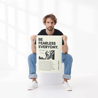 Framed close-up of typography poster art with a rock climber illustration and black text
