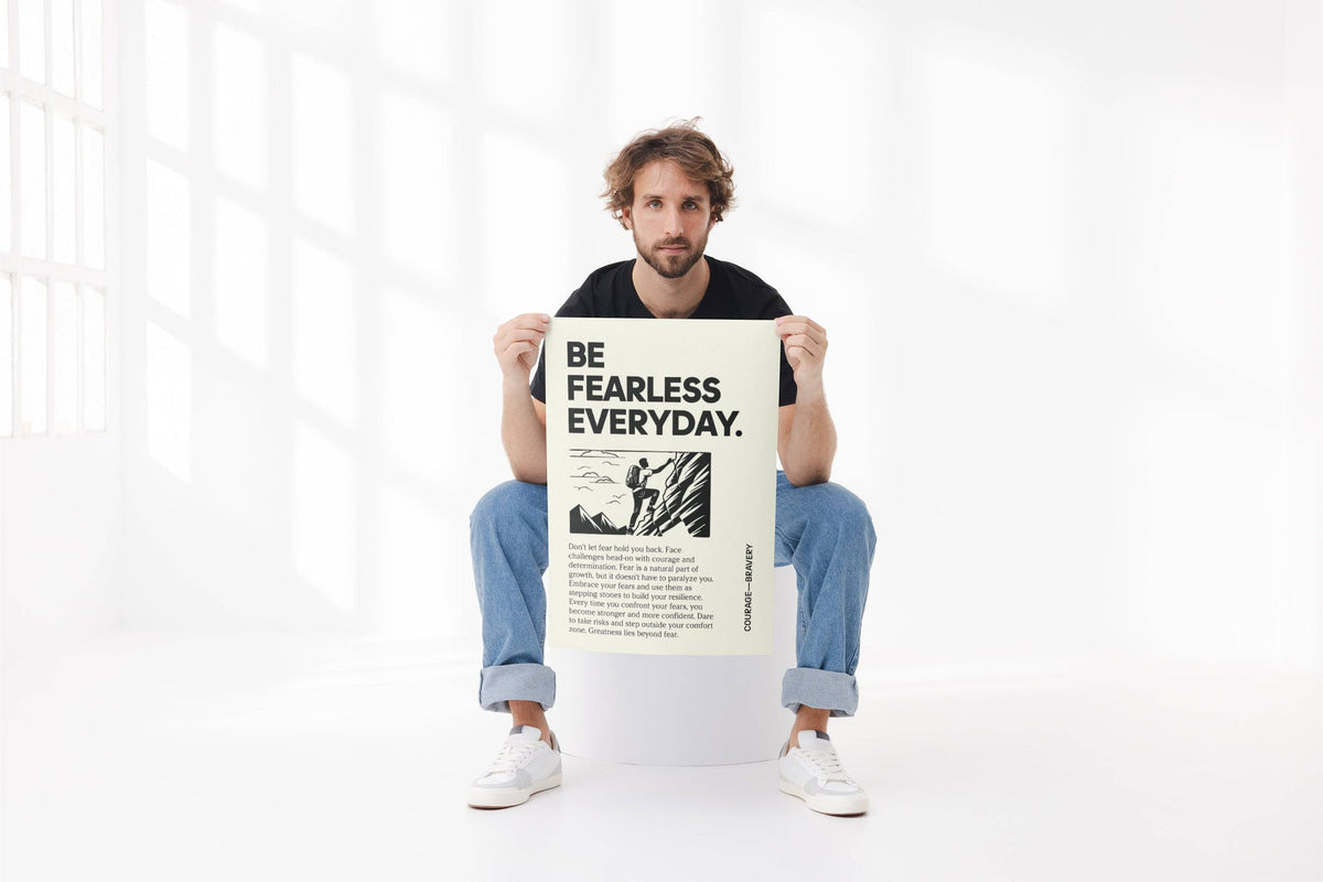 Framed close-up of typography poster art with a rock climber illustration and black text
