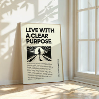 Motivational poster leaning on floor near window with sunlight and shadow patterns