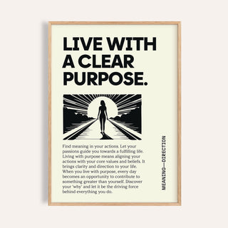 Framed close-up of motivational poster with silhouette and sunrise in black and ivory
