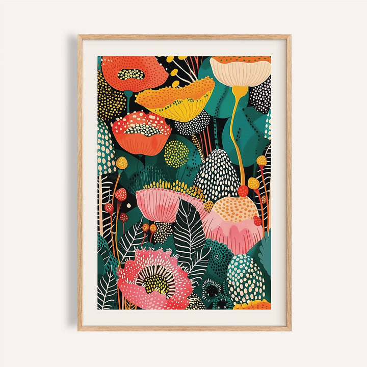 Flower wall art decor colourful abstract flower bouquet with orange and pink blooms