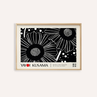 Horizontal wall hanging of black and white flowers in minimalist line-art style