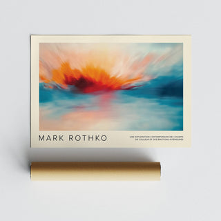 Rolled print of sea scape wall art with abstract orange and blue fire