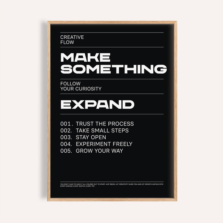 Wall Art Phrases framed print with motivational text in white on black background
