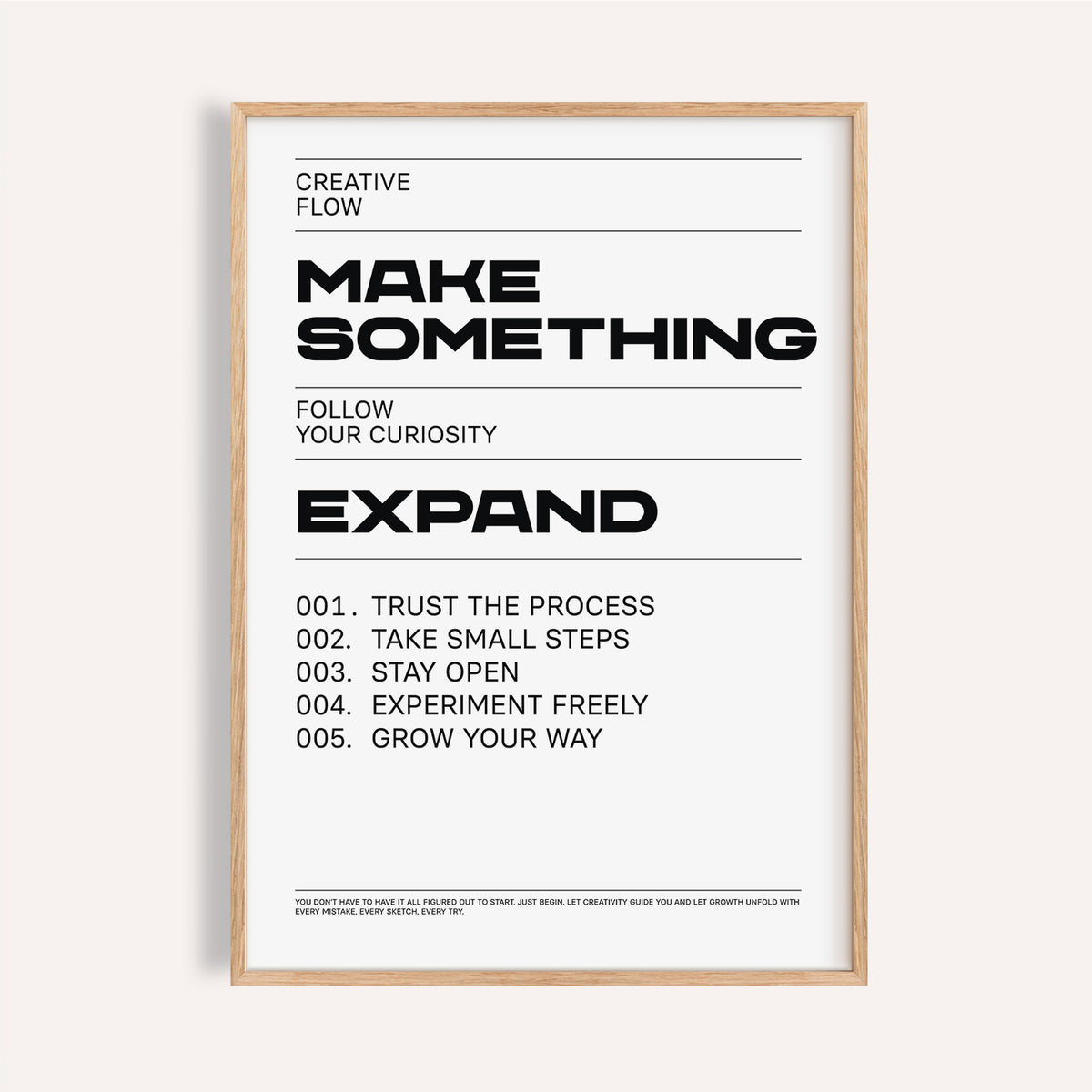 Quotes for Room Wall framed print with Make Something motivational text in black and white