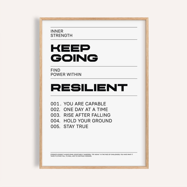 Framed Keep Going Poster with black motivational text on a white background