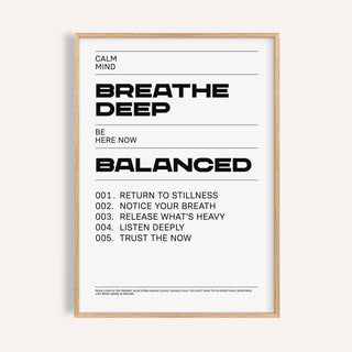 Framed Zen Quotes Breath typographic print with black text on white background