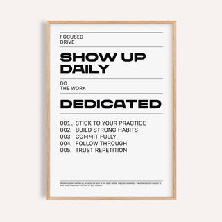 Daily Affirmations Print framed close-up with black text on white background and oak frame