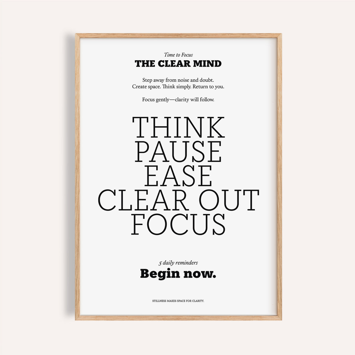 Framed print with Inspirational Quotes for Office Wall of black text on white background in a minimalist style