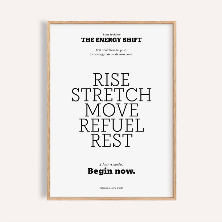 Framed print with an inspirational saying in black typography on a white background