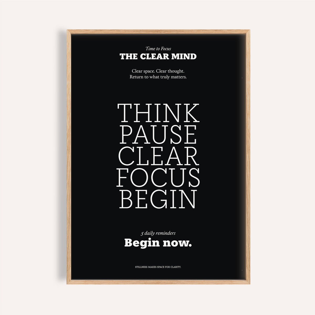Motivational Quote Prints framed close-up with white text on black background in minimalist style