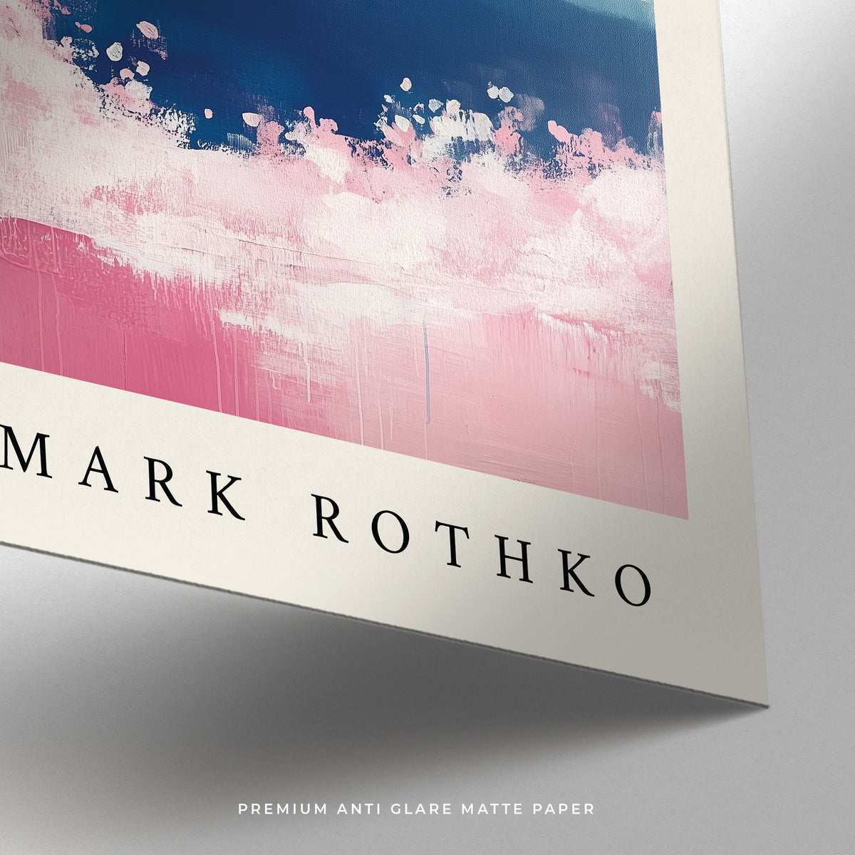 Detail close-up of Mount Fuji Art showing pink and blue watercolour textures with Mark Rothko text