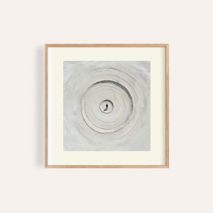 Surrealism Posters framed print of concentric sand circles in beige grey tones