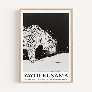White Tiger wall art minimalist illustration with black and white spots and text
