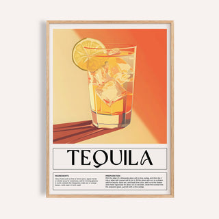 Home Bar Wall Decor framed print of a tequila cocktail with lime slice and typographic text