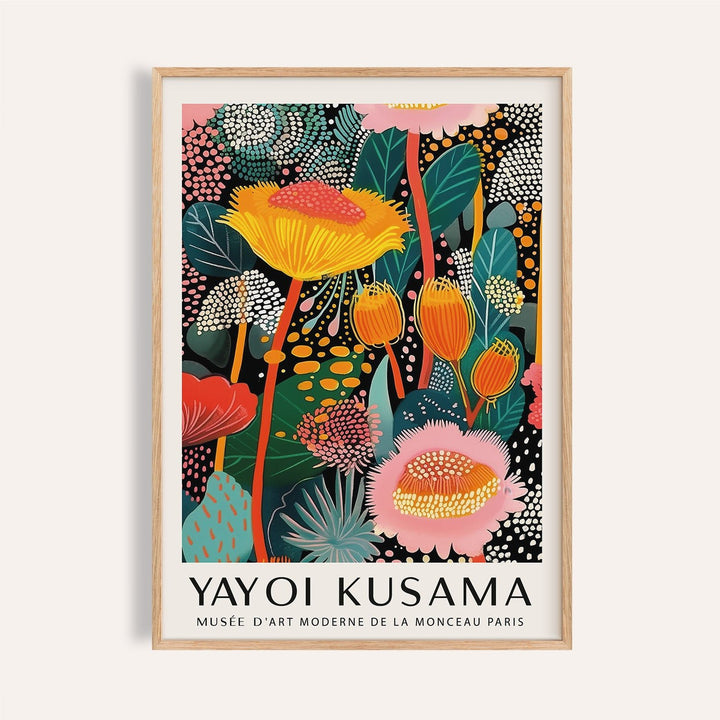 Framed Large Wall Art Modern featuring abstract floral composition in bright colours with text beneath