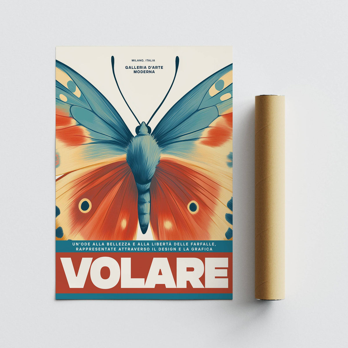 Rolled print with Butterfly Wall Art showing blue and orange butterfly wings