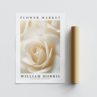 Floral wall art for living room cream rose close-up print flat with packaging tube