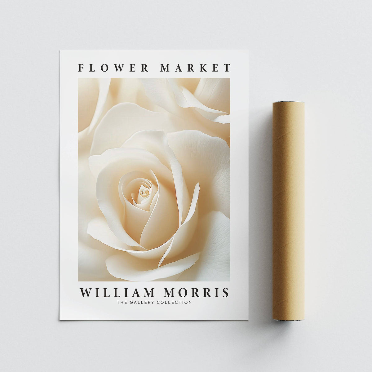 Floral wall art for living room cream rose close-up print flat with packaging tube