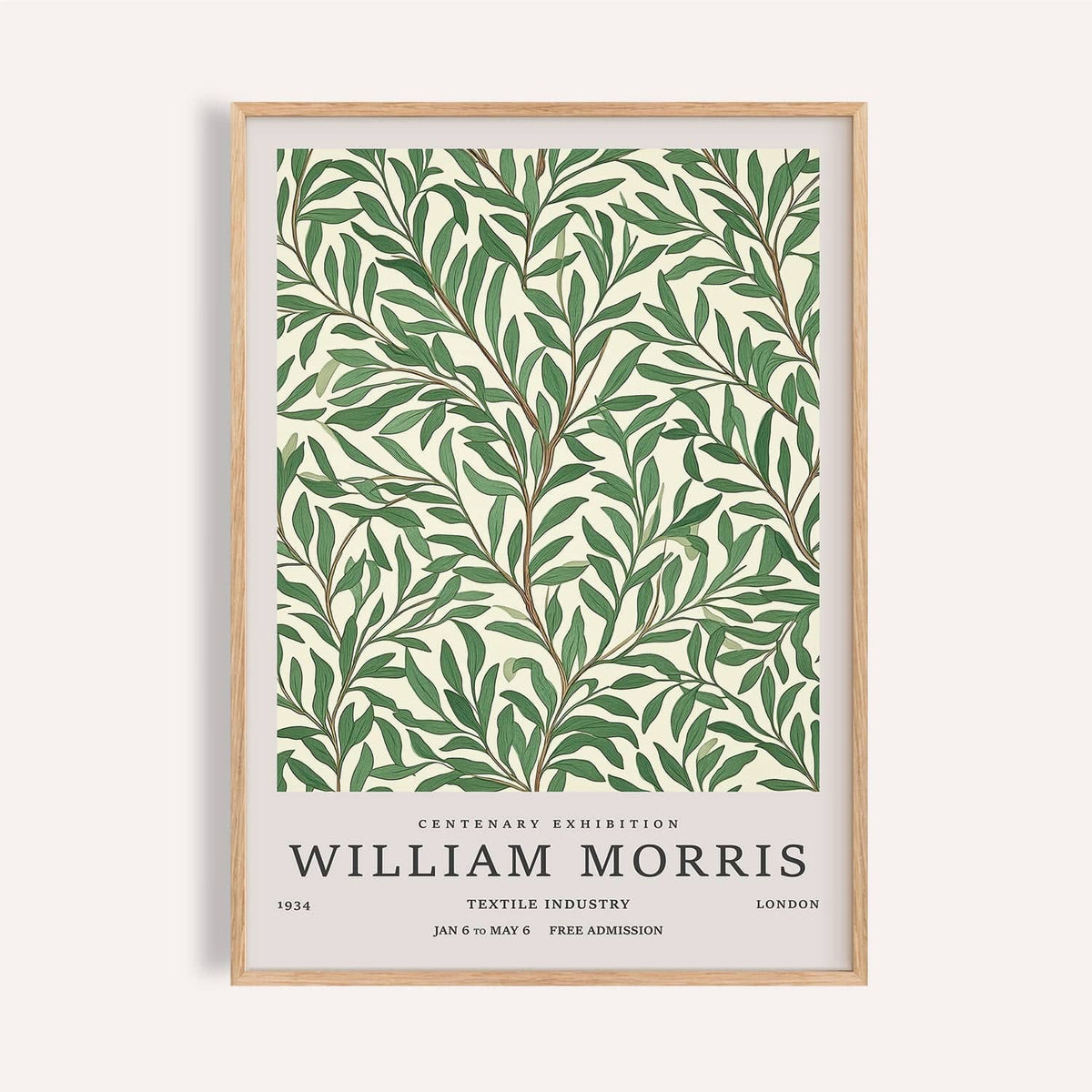 Classic Art Posters framed print of willow branches with green leaves and brown stems in a minimalist style