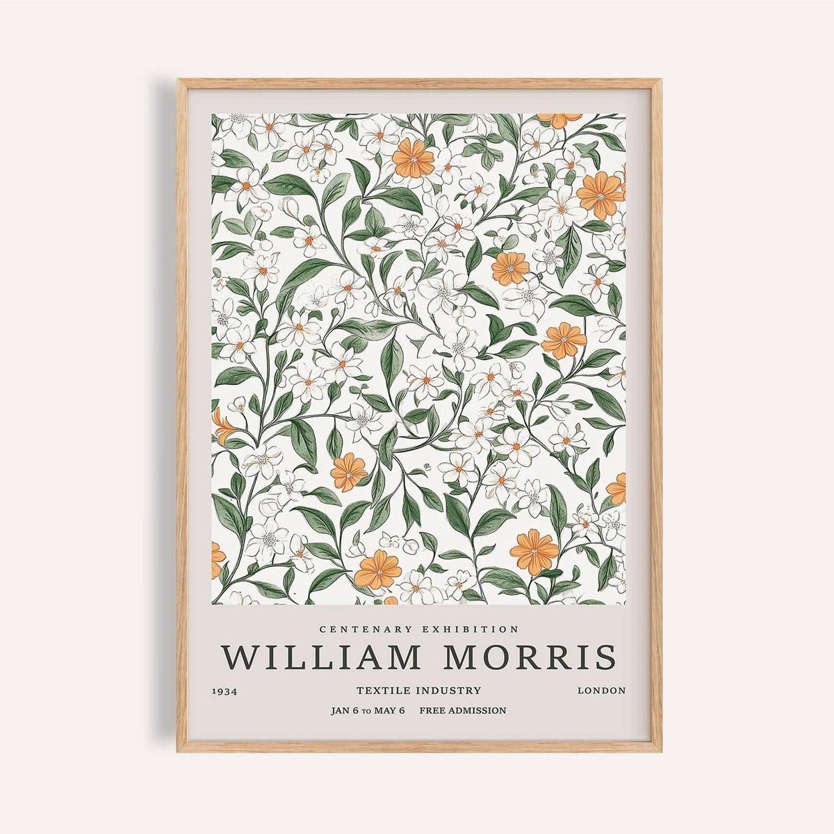 Framed Vintage Prints Flowers wall art with orange and white flowers and green leaves