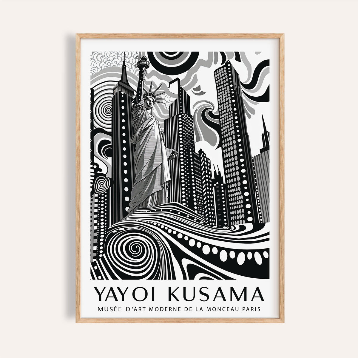 Framed New York Cityscape wall art in black white and grey with Statue of Liberty