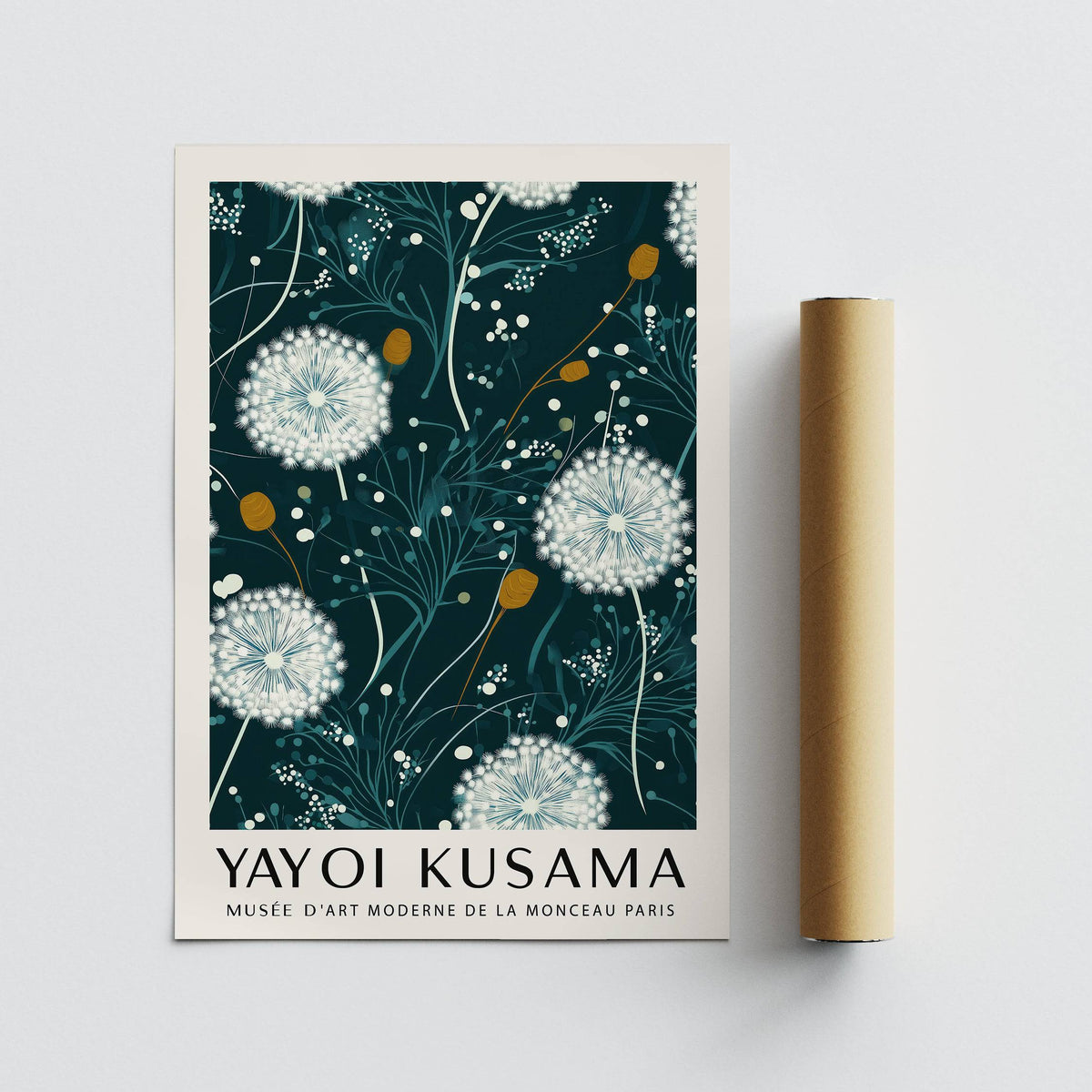 exquisite Dandelion Green Wall Art inspired by Yayoi Kusama