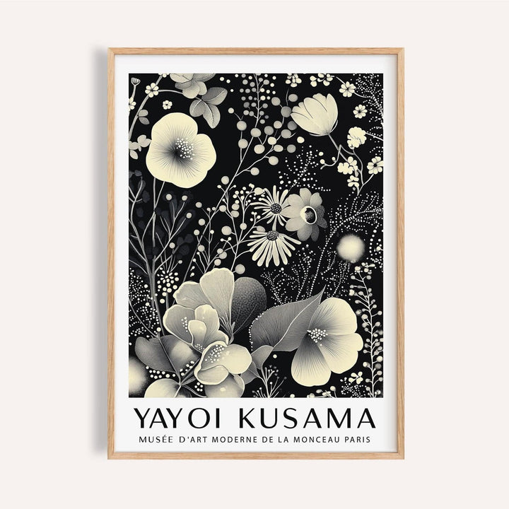 Large Floral Wall Art framed print close-up with ivory and grey floral illustration