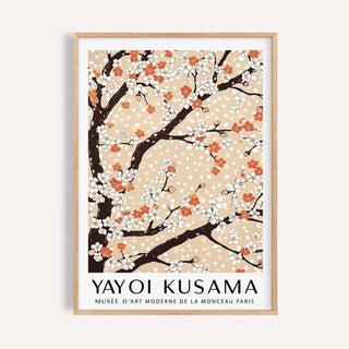 Framed Cherry Blossom Tree Art with orange and white flowers against a beige background