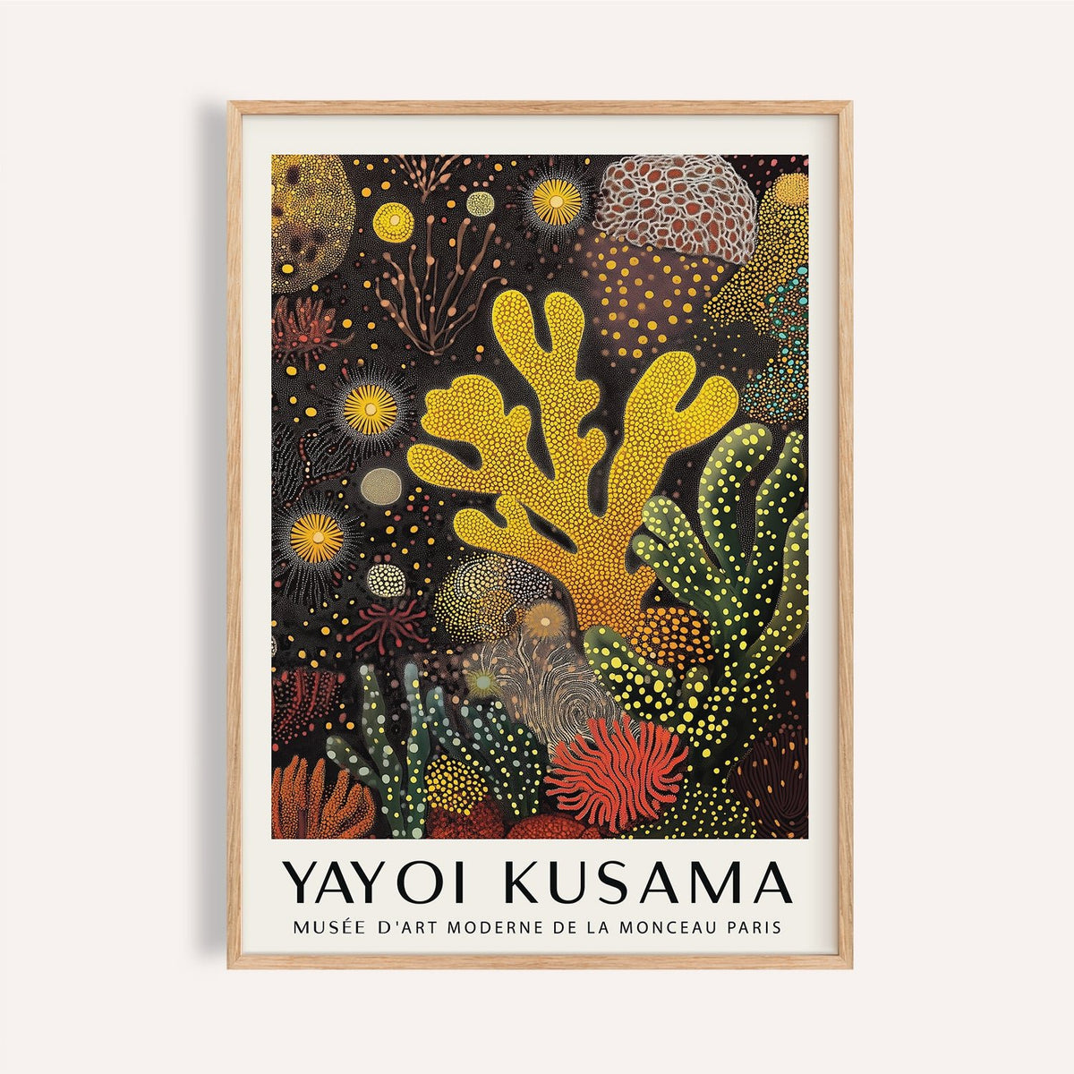 Coral Reef Painting framed print close-up with yellow and green abstract coral illustration