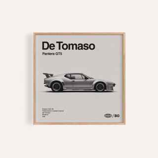 1970s Wedge Sports Car Poster side view in grey and black, ideal for automotive wall art display